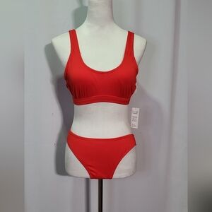 Cupshe Women's NWT Red Side Cut Out Ribbed Textured 2pc Bikini Set Size Medium